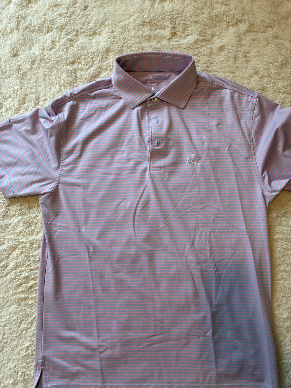 Rhoback Men's Short Sleeve Polo Shirt - Pink and Blue Stripe